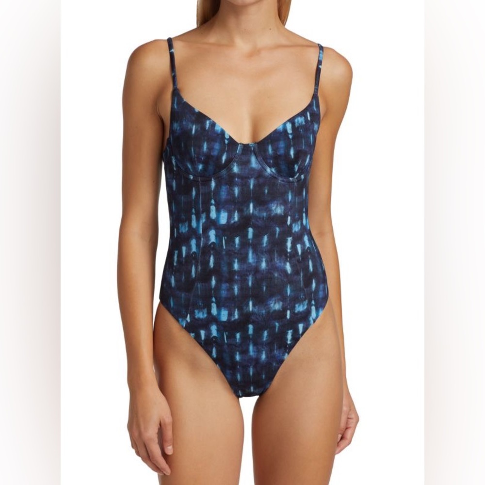 Onia Isabella One Piece Swimsuit in Indigo blue tie-dye print color